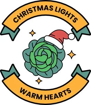 A Christmas light themed patch with a green flower and a red hat Stock Illustration