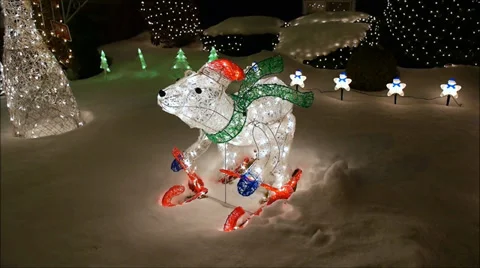 Christmas lighted Polar Bear Stock Footage 33653367