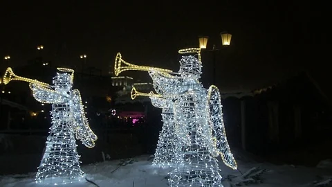 Christmas  Lighting in the form of an Angel Stock Footage 101435463