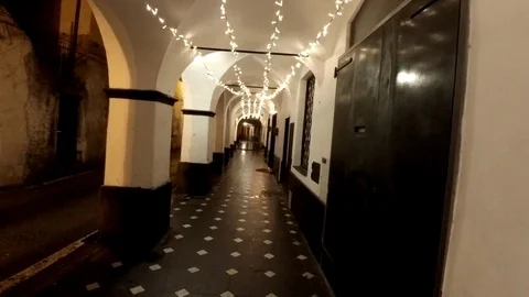 Christmas lights in the ancient arcade Stock Footage 82752560