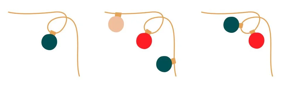 Christmas lights angular garland with colored circle bulbs set. Glowing Xmas Stock Illustration