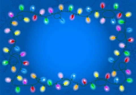 Christmas lights on blue background with space for text Stock Illustration