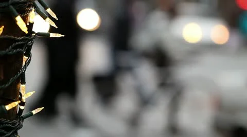 Christmas Lights Bokeh Shoppers Traffic Stock Footage