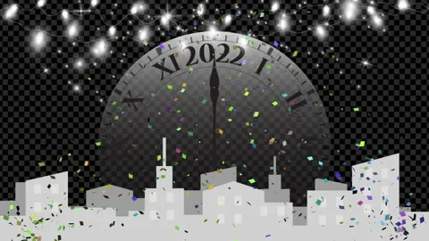 Christmas lights with clock on dark background.Clock hand shows 2022 Stock Footage 166470027