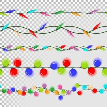 Christmas Lights Decorations Vector. Flat Lights Set. Strings Of Mini Christmas Stock Illustration