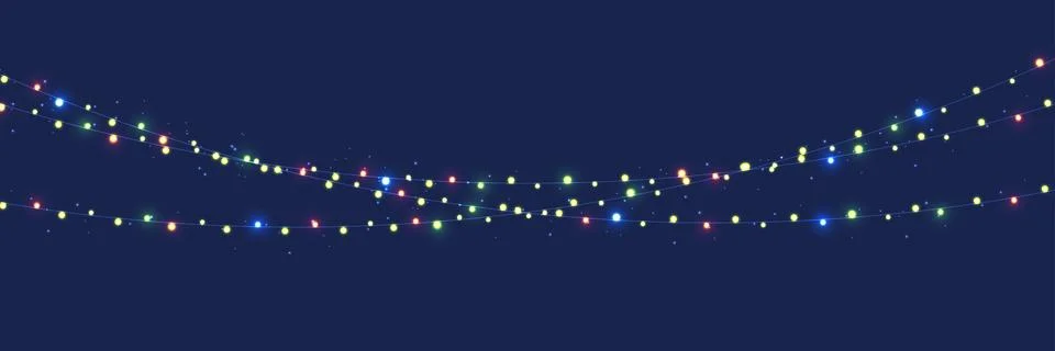 Christmas lights design elements. Glowing lights for christmas holiday on b.. Illustrazione stock