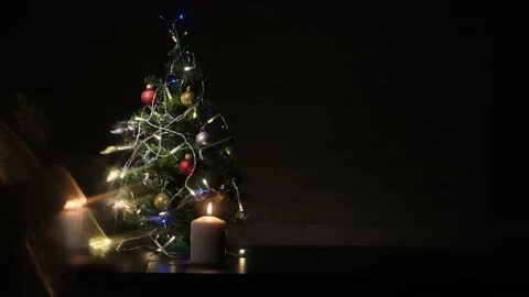 Christmas lights distorted and shimmer on fir tree, copy space. Video stock 166190774