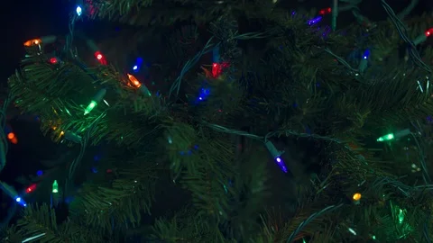 Christmas Lights Flickering on a Tree in 4k Stock Footage 98960197