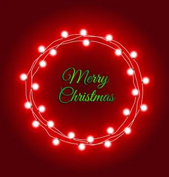 Christmas lights frame on red background Stock Illustration