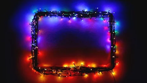 Christmas lights frame on snow background Stock Footage 99178146