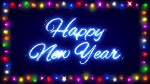 Christmas lights frame with text Happy New Year Stock Footage 140847930