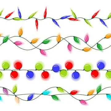 Christmas Lights Horizontal Seamless Vector. Isolated On White Background Stock Illustration