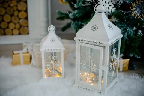 Christmas lights in the interior Stock Photos