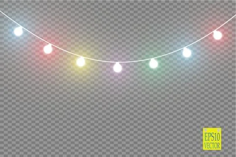 Christmas lights isolated on transparent background. Xmas glowing garland Stock Illustration