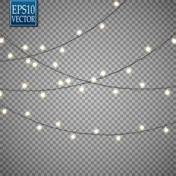Christmas lights isolated on transparent background. Set of golden xmas glowi イラスト素材
