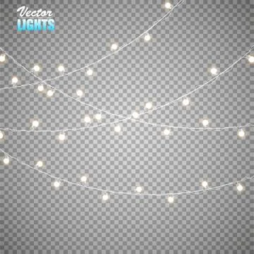 Christmas lights isolated on transparent background. Set of golden xmas glowi Illustrazione stock