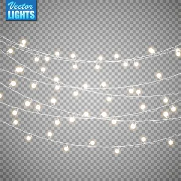 Christmas lights isolated on transparent background. Set of golden xmas glowi Illustrazione stock