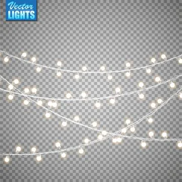 Christmas lights isolated on transparent background. Set of golden xmas glowi Stock Illustration
