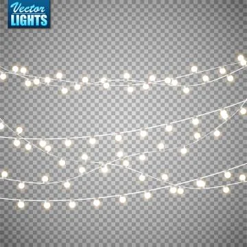 Christmas lights isolated on transparent background. Set of golden xmas glowi Stock Illustration