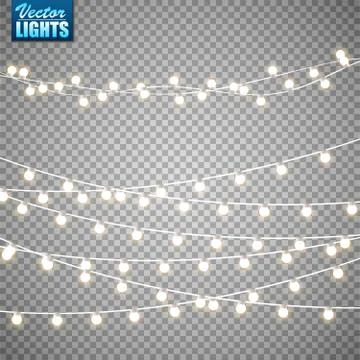 Christmas lights isolated on transparent background. Set of golden xmas glowi Illustrazione stock