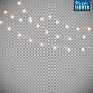 Christmas lights isolated on transparent background. Set of golden xmas glowi Illustrazione stock
