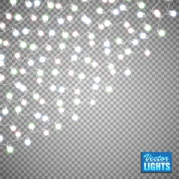 Christmas lights isolated on transparent background. Set of golden xmas glowi Illustrazione stock