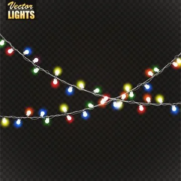 Christmas lights isolated on transparent background. Set of golden xmas glowi Stock Illustration