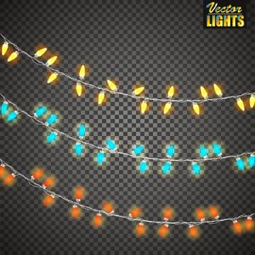 Christmas lights isolated on transparent background. Set of golden xmas glowi 스톡 일러스트