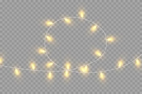 Christmas lights isolated on transparent background. Set of golden Christmas イラスト素材