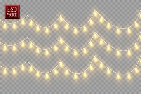 Christmas lights isolated on transparent background. Set of golden Christmas イラスト素材