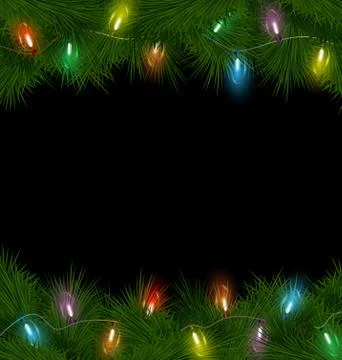 Christmas lights on pine on black Stock-Illustration