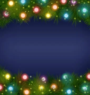 Christmas lights on pine on blue Stock Illustration