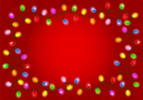 Christmas lights on red background with space for text Stock Illustration