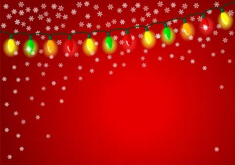 Christmas lights on red background with space for text Stock Illustration