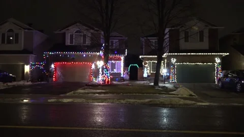 Christmas lights on regular homes in the suburbs Stock Footage 145142830