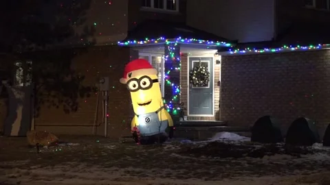 Christmas lights on regular homes in the suburbs Stock Footage 145143335