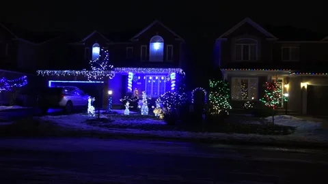 Christmas lights on regular homes in the suburbs Stock Footage 145143470