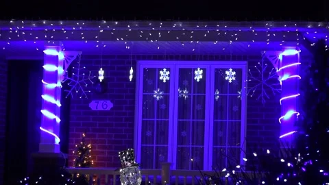 Christmas lights on regular homes in the suburbs Stock Footage 145143567