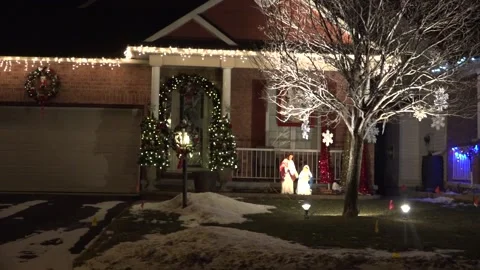 Christmas lights on regular homes in the suburbs Stock Footage 145143817
