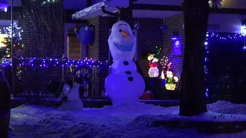 Christmas lights on regular homes in the suburbs Stock Footage 145144367