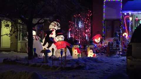 Christmas lights on regular homes in the suburbs Stock Footage 145144412