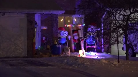 Christmas lights on regular homes in the suburbs Stock Footage 145144670