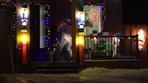 Christmas lights on regular homes in the suburbs Stock Footage 145144929