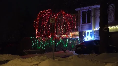 Christmas lights on regular homes in the suburbs Stock Footage 145145168