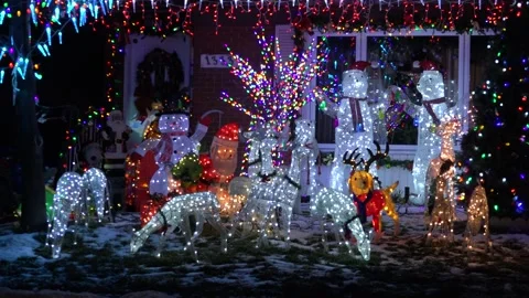 Christmas lights on regular homes in the suburbs Stock Footage 145196194