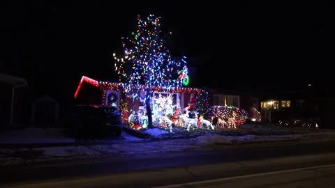 Christmas lights on regular homes in the suburbs Stock Footage 145196436