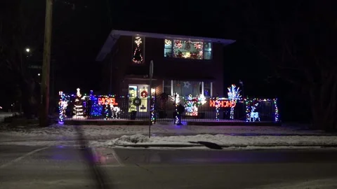 Christmas lights on regular homes in the suburbs Stock Footage 145196528