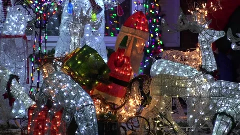 Christmas lights on regular homes in the suburbs Stock Footage 145196540