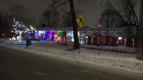 Christmas lights on regular homes in the suburbs Stock Footage 145197528