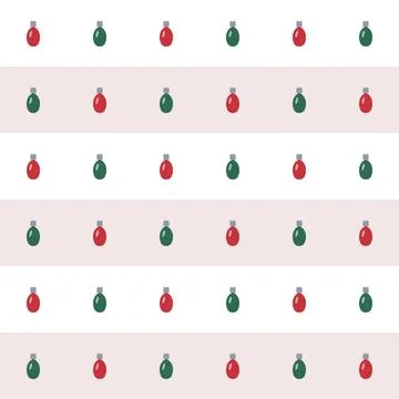 Christmas lights seamless pattern with red and green light bulbs on white and Stock Illustration